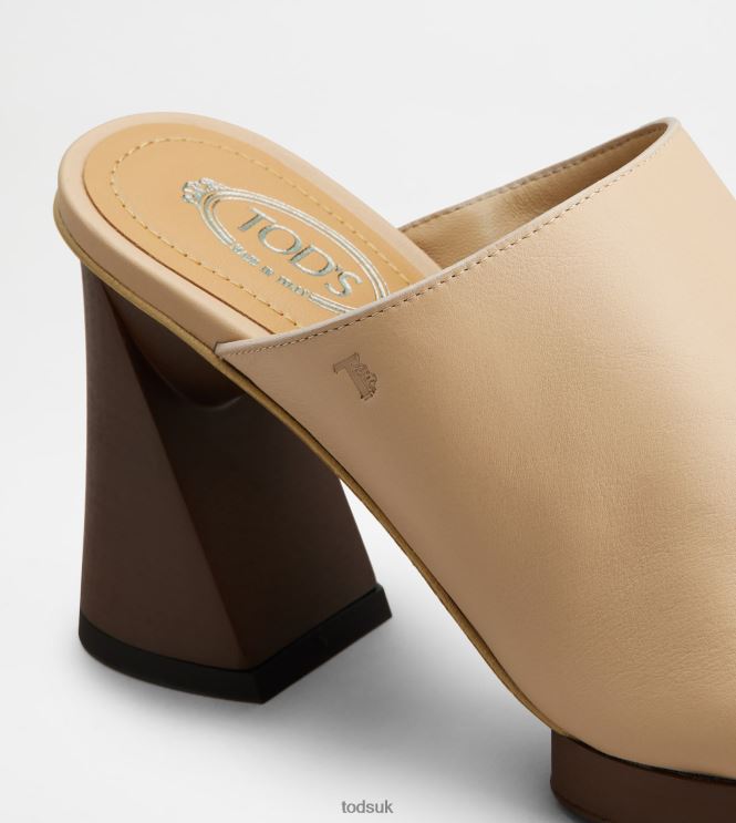 Tod's Women Platform Mules in Leather With Heel 602L84220 Beige
