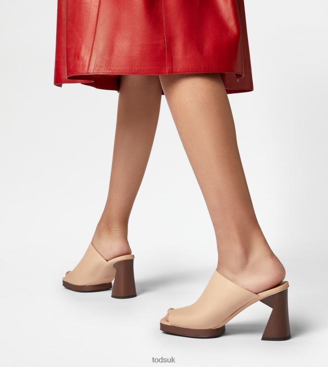 Tod's Women Platform Mules in Leather With Heel 602L84220 Beige