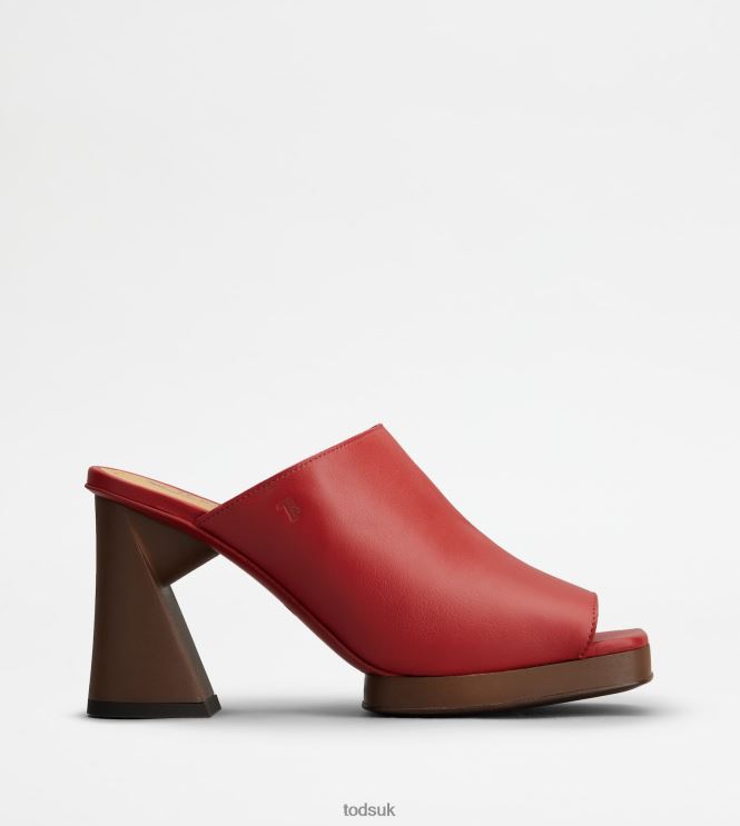 Tod's Women Platform Mules in Leather With Heel 602L84221 Red