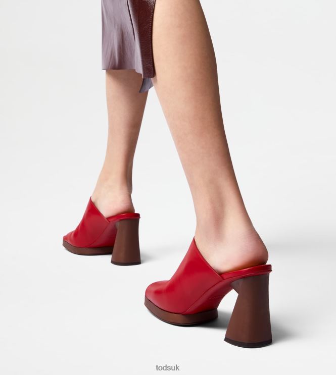 Tod's Women Platform Mules in Leather With Heel 602L84221 Red