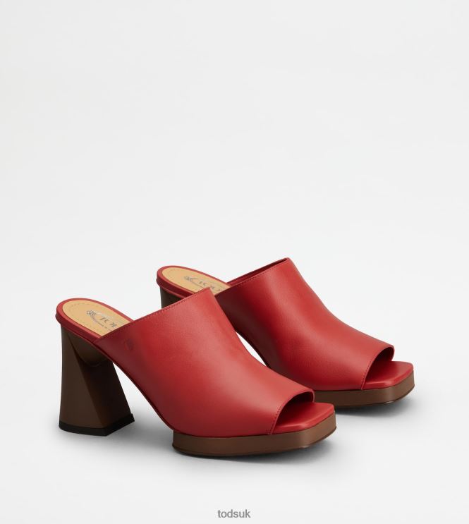 Tod's Women Platform Mules in Leather With Heel 602L84221 Red