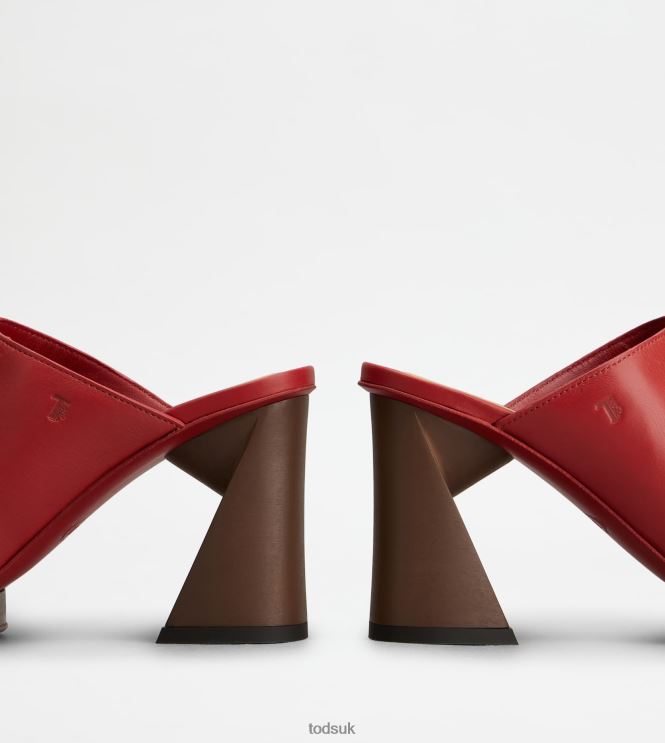 Tod's Women Platform Mules in Leather With Heel 602L84221 Red