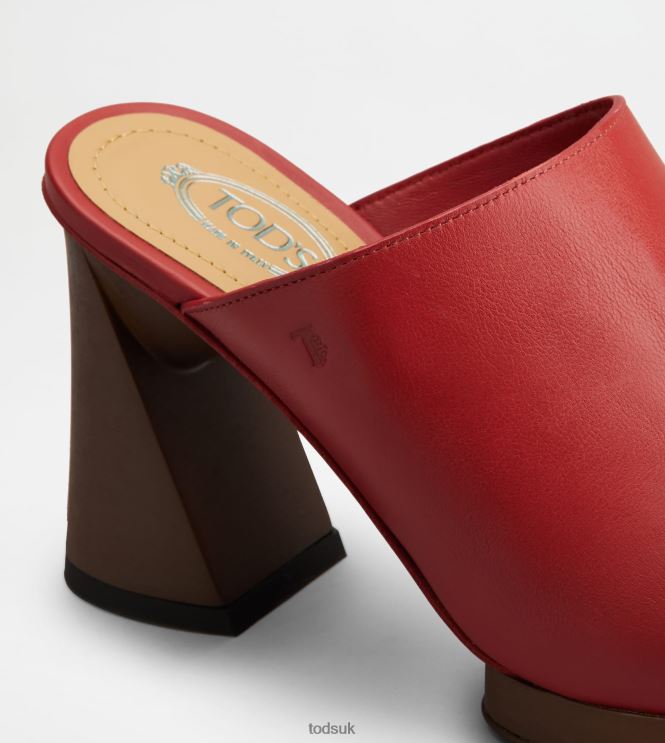 Tod's Women Platform Mules in Leather With Heel 602L84221 Red