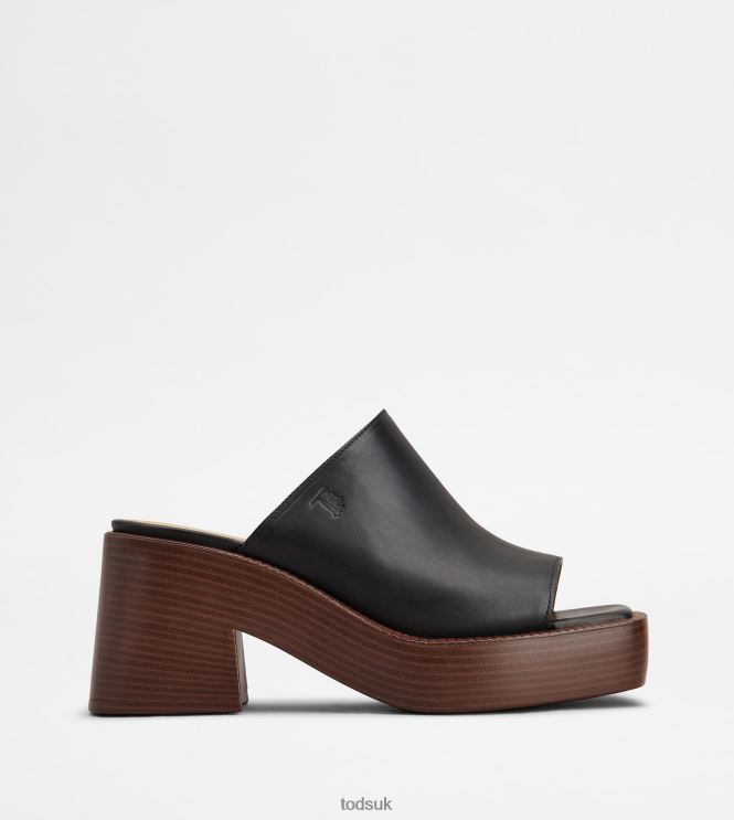 Tod's Women Platform Mules in Leather With Heel 602L84222 Black