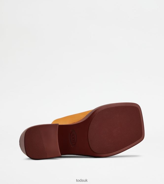 Tod's Women Platform Mules in Leather With Heel 602L84223 Orange