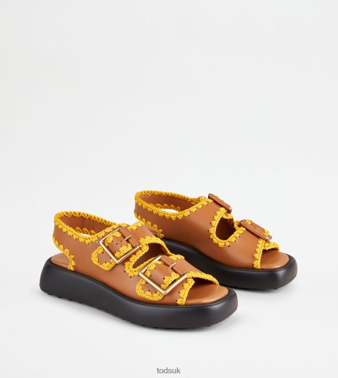 Tod's Women Double Strap Sandals in Leather 602L84202 Brown
