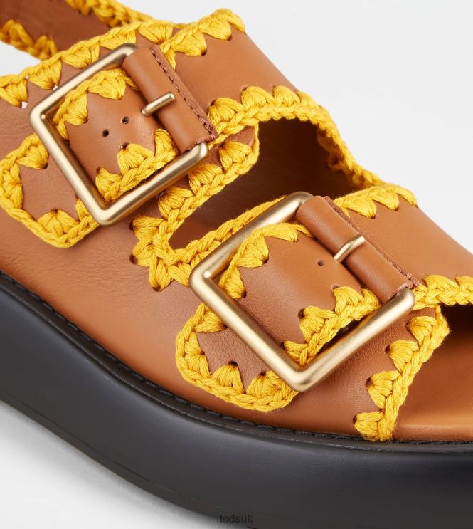 Tod's Women Double Strap Sandals in Leather 602L84202 Brown