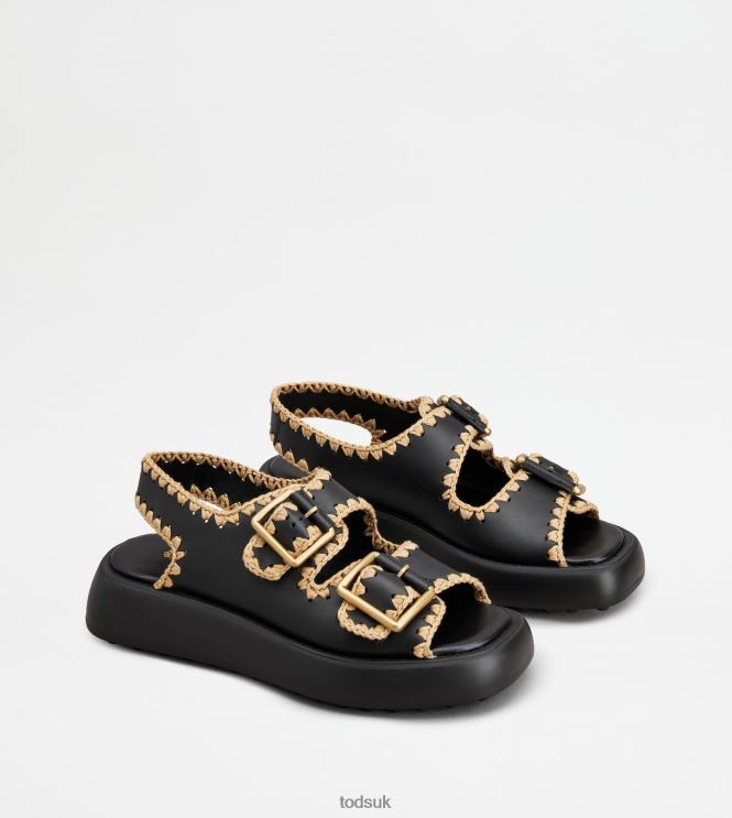 Tod's Women Double Strap Sandals in Leather 602L84203 Black