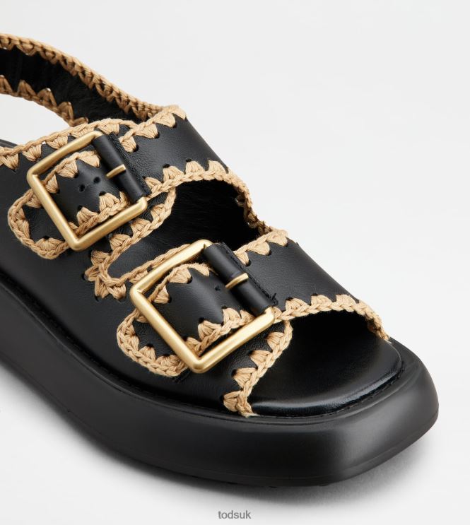 Tod's Women Double Strap Sandals in Leather 602L84203 Black