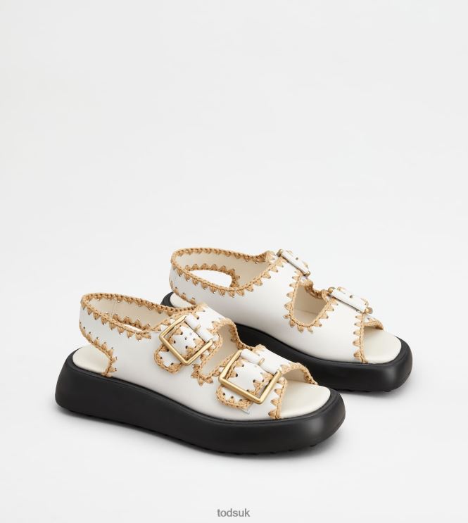 Tod's Women Double Strap Sandals in Leather 602L84204 White