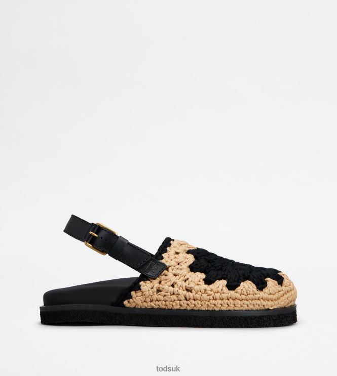 Tod's Women Sandals in Fabric and Leather 602L84208 Black/Beige