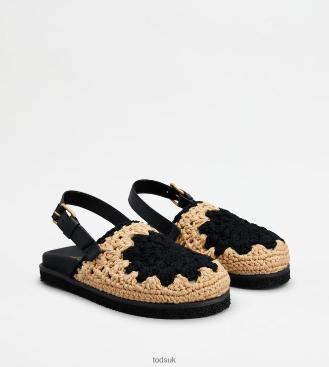 Tod's Women Sandals in Fabric and Leather 602L84208 Black/Beige
