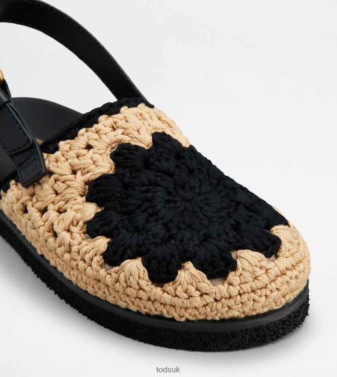 Tod's Women Sandals in Fabric and Leather 602L84208 Black/Beige