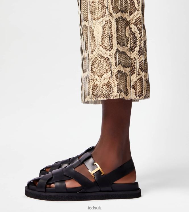 Tod's Women T Timeless Sandals in Leather 602L84209 Black