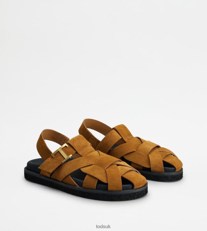 Tod's Women T Timeless Sandals in Suede 602L84210 Brown