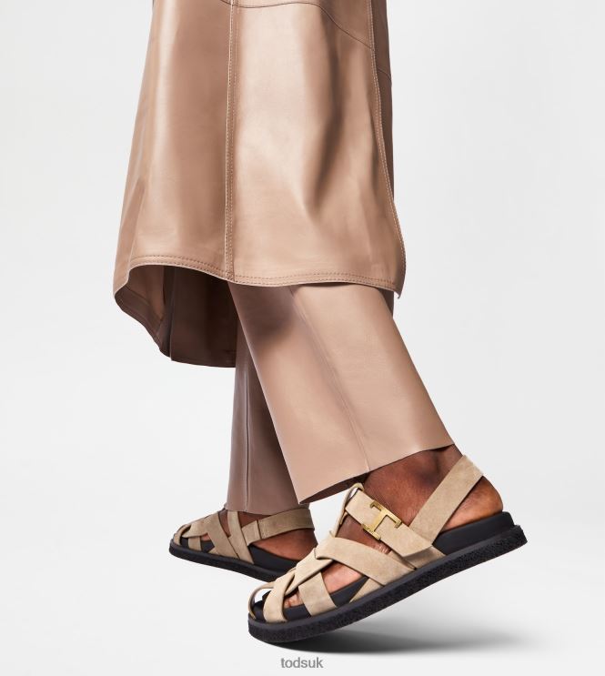 Tod's Women T Timeless Sandals in Suede 602L84211 Brown