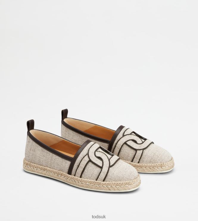 Tod's Women Kate Slip-Ons in Canvas and Leather 602L84200 Brown