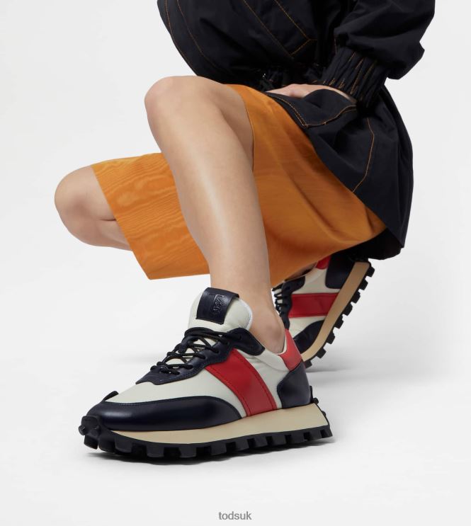 Tod's Women Sneakers 1T in Leather and Fabric 602L84132 Blue/Red/White