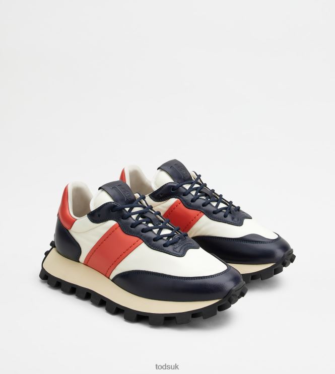 Tod's Women Sneakers 1T in Leather and Fabric 602L84132 Blue/Red/White