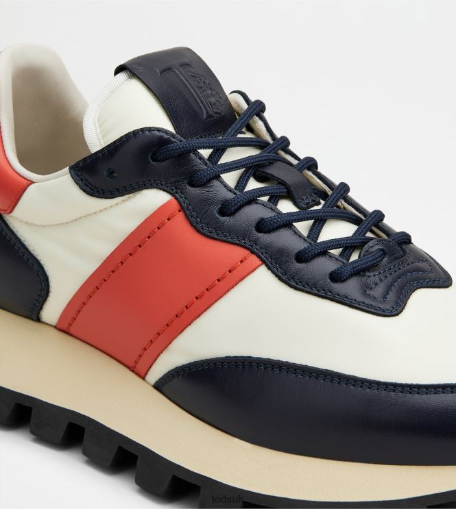 Tod's Women Sneakers 1T in Leather and Fabric 602L84132 Blue/Red/White