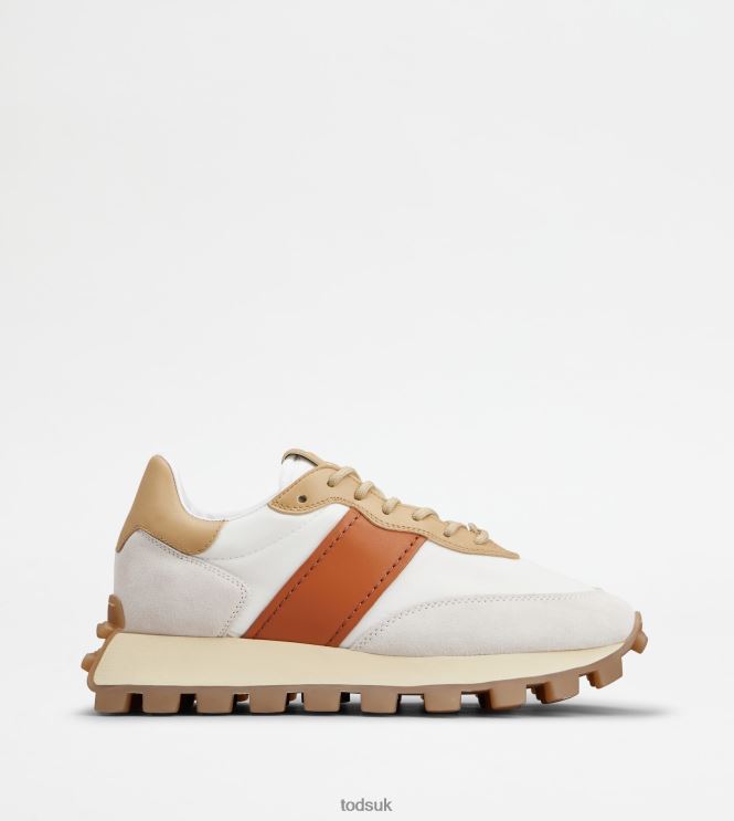 Tod's Women Sneakers 1T in Suede and Fabric 602L84131 White/Beige/Orange