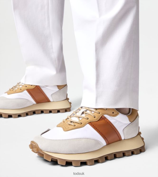 Tod's Women Sneakers 1T in Suede and Fabric 602L84131 White/Beige/Orange