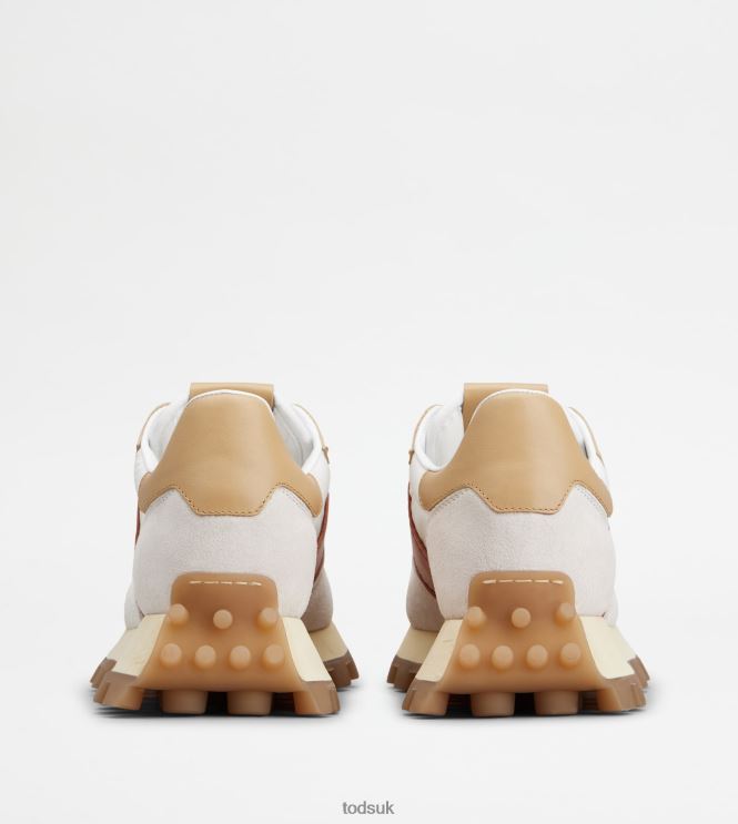 Tod's Women Sneakers 1T in Suede and Fabric 602L84131 White/Beige/Orange