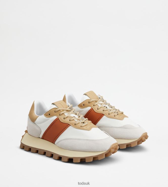 Tod's Women Sneakers 1T in Suede and Fabric 602L84131 White/Beige/Orange