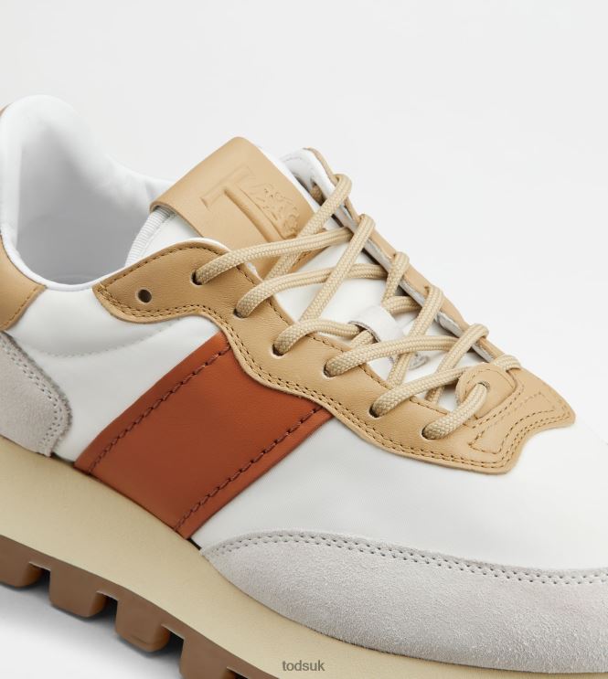 Tod's Women Sneakers 1T in Suede and Fabric 602L84131 White/Beige/Orange