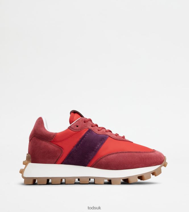 Tod's Women Sneakers 1T in Suede and Fabric 602L84134 Red/Violet