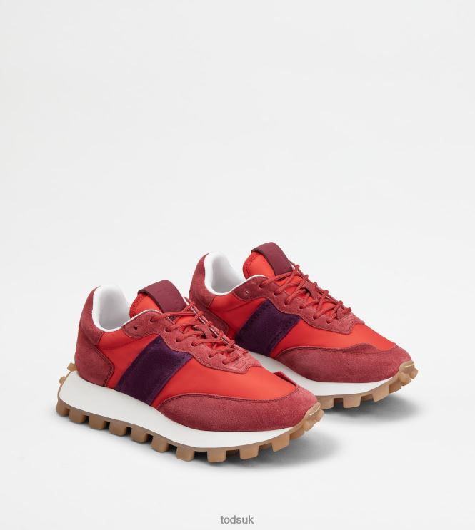 Tod's Women Sneakers 1T in Suede and Fabric 602L84134 Red/Violet