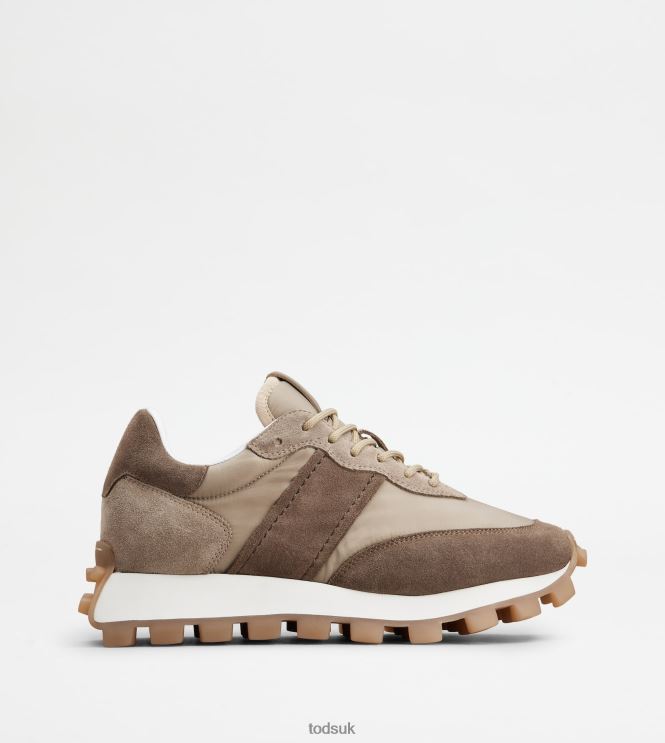 Tod's Women Sneakers 1T in Suede and Fabric 602L84136 Brown/Beige