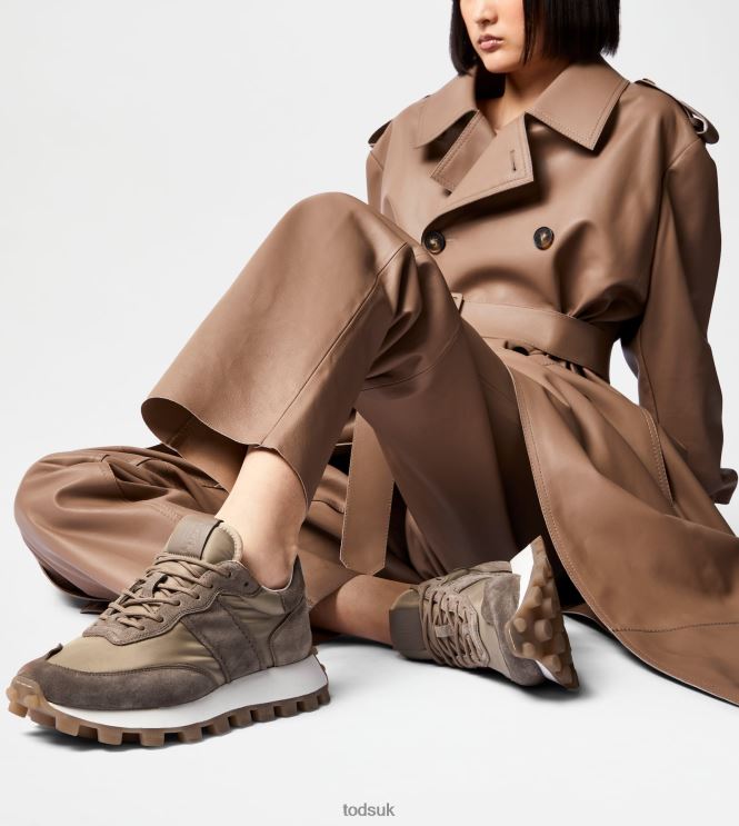 Tod's Women Sneakers 1T in Suede and Fabric 602L84136 Brown/Beige