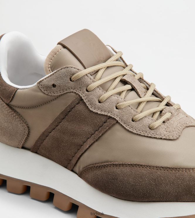 Tod's Women Sneakers 1T in Suede and Fabric 602L84136 Brown/Beige