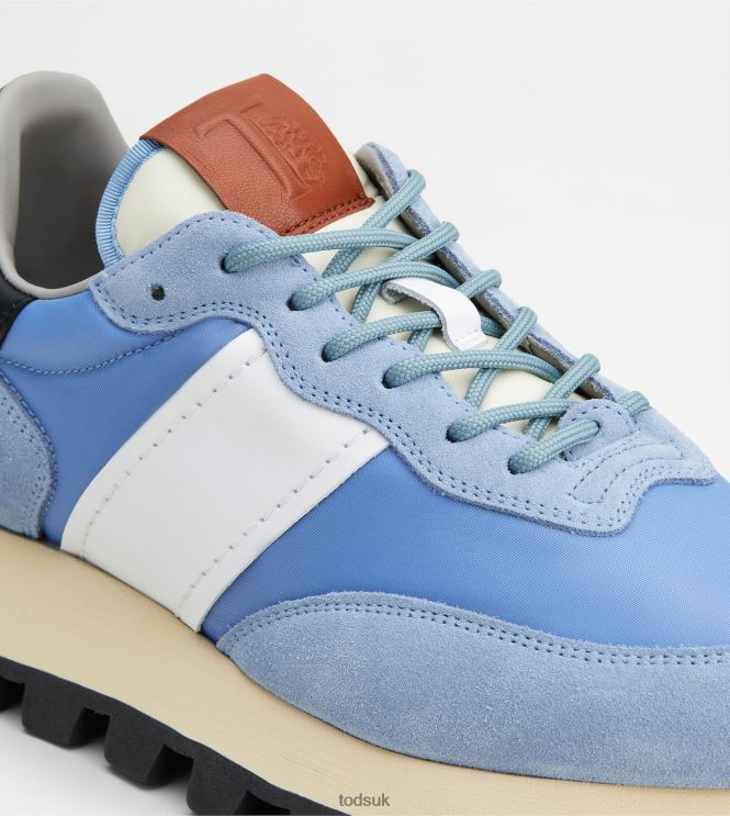 Tod's Women Sneakers 1T in Suede and Fabric 602L84147 Light Blue