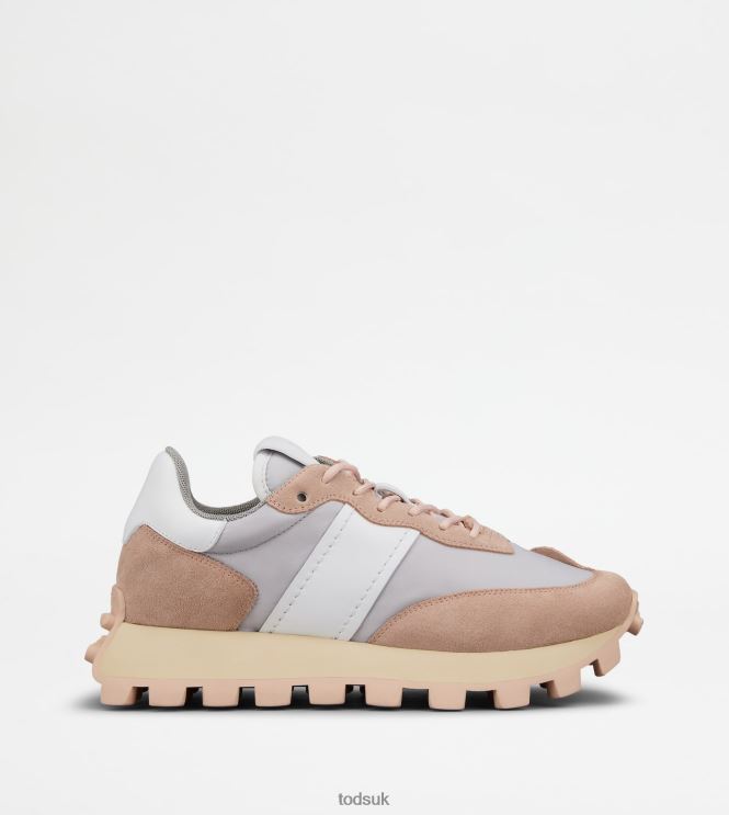 Tod's Women Sneakers 1T in Suede and Fabric 602L84148 Grey/White/Beige