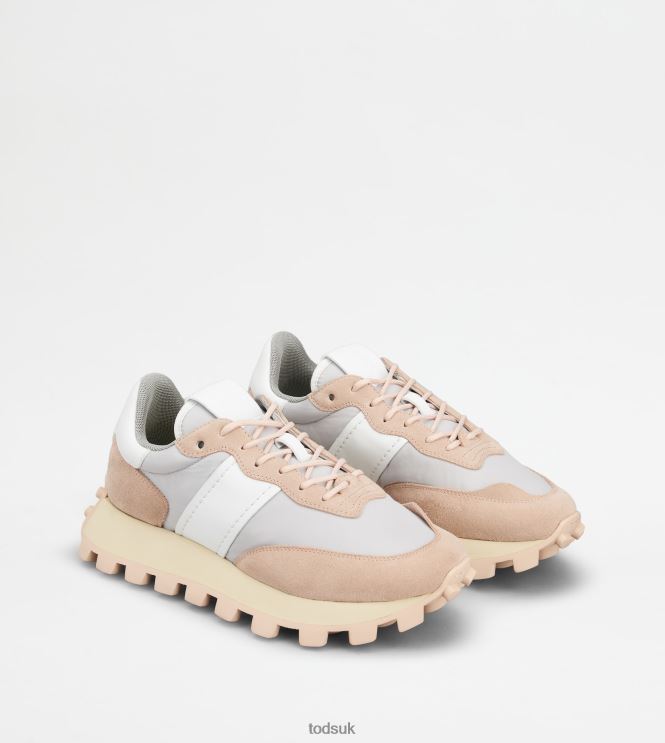 Tod's Women Sneakers 1T in Suede and Fabric 602L84148 Grey/White/Beige