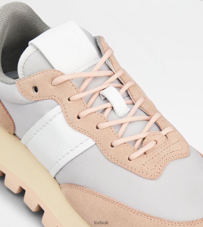 Tod's Women Sneakers 1T in Suede and Fabric 602L84148 Grey/White/Beige