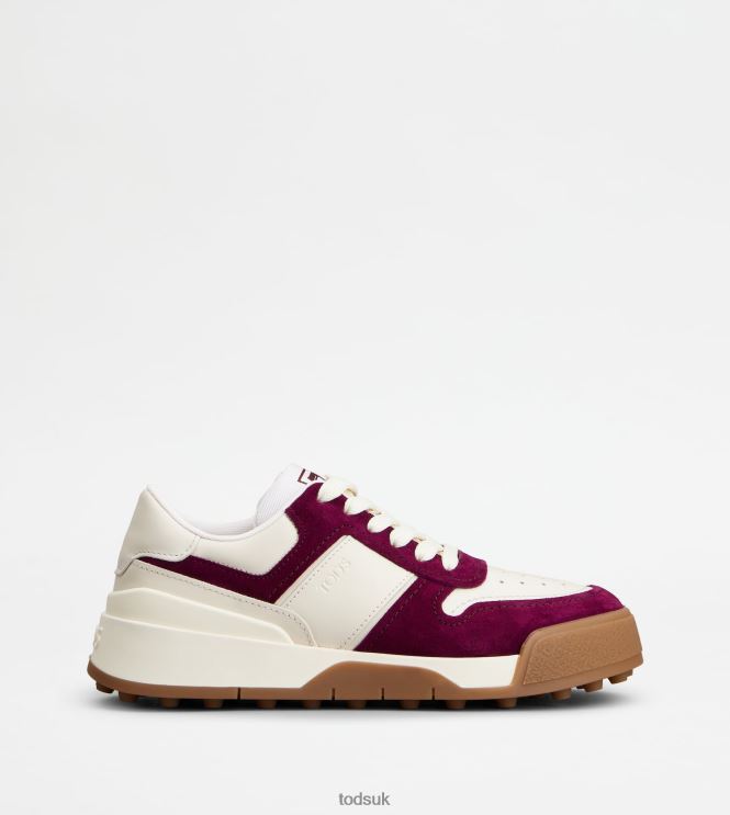Tod's Women Sneakers in Smooth Leather and Suede 602L84144 Burgundy/Off White/White