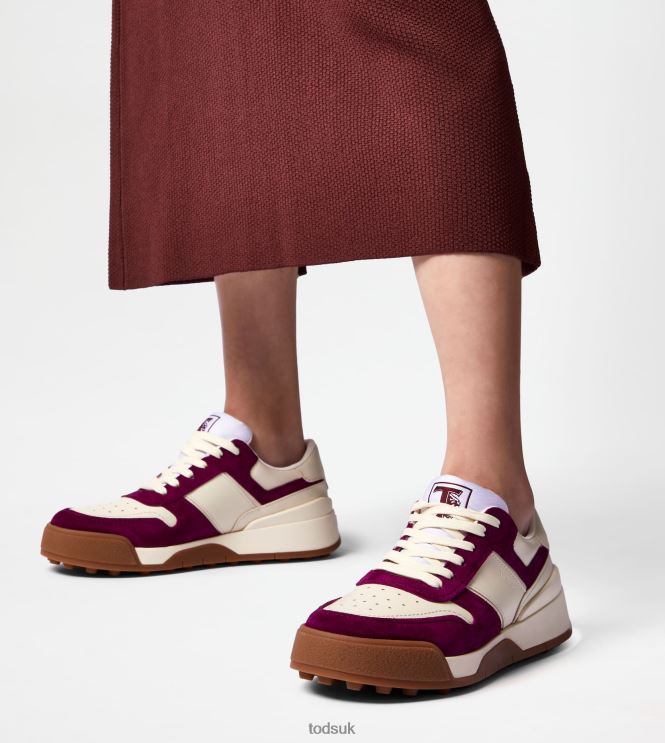 Tod's Women Sneakers in Smooth Leather and Suede 602L84144 Burgundy/Off White/White