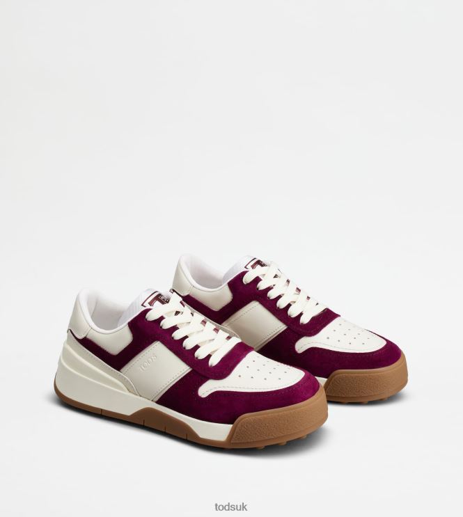 Tod's Women Sneakers in Smooth Leather and Suede 602L84144 Burgundy/Off White/White
