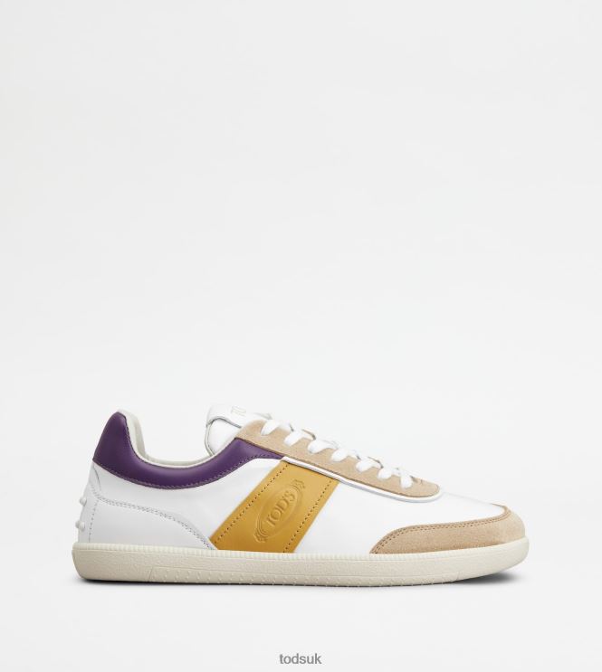 Tod's Women Tabs Sneakers in Smooth Leather and Suede 602L84141 White/Yellow/Violet