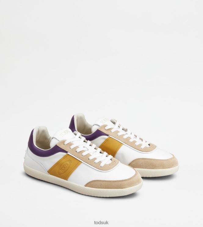 Tod's Women Tabs Sneakers in Smooth Leather and Suede 602L84141 White/Yellow/Violet