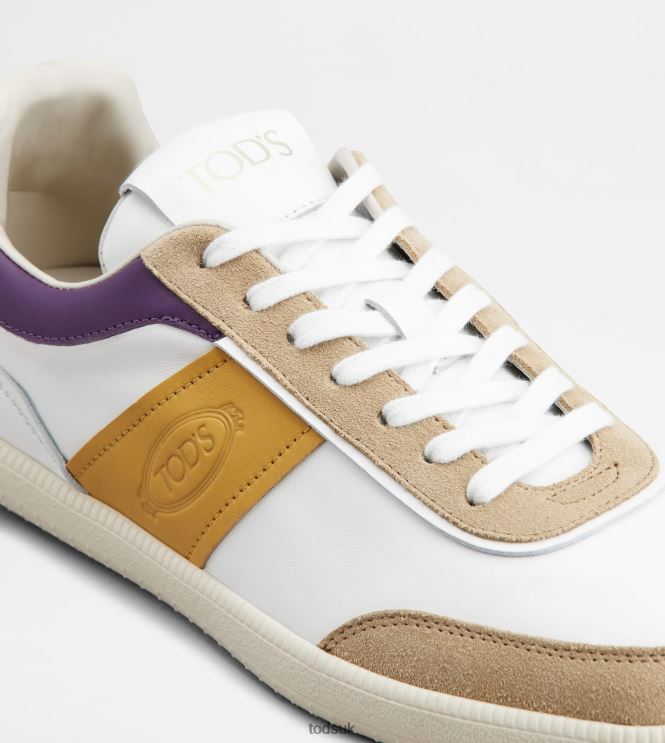Tod's Women Tabs Sneakers in Smooth Leather and Suede 602L84141 White/Yellow/Violet